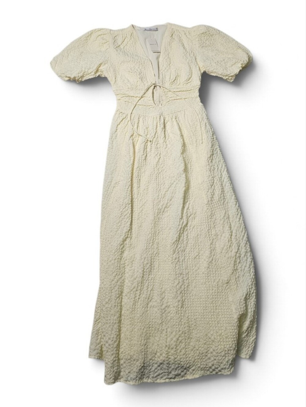 Abercrombie & Fitch Cream Textured Puff-Sleeve Dress